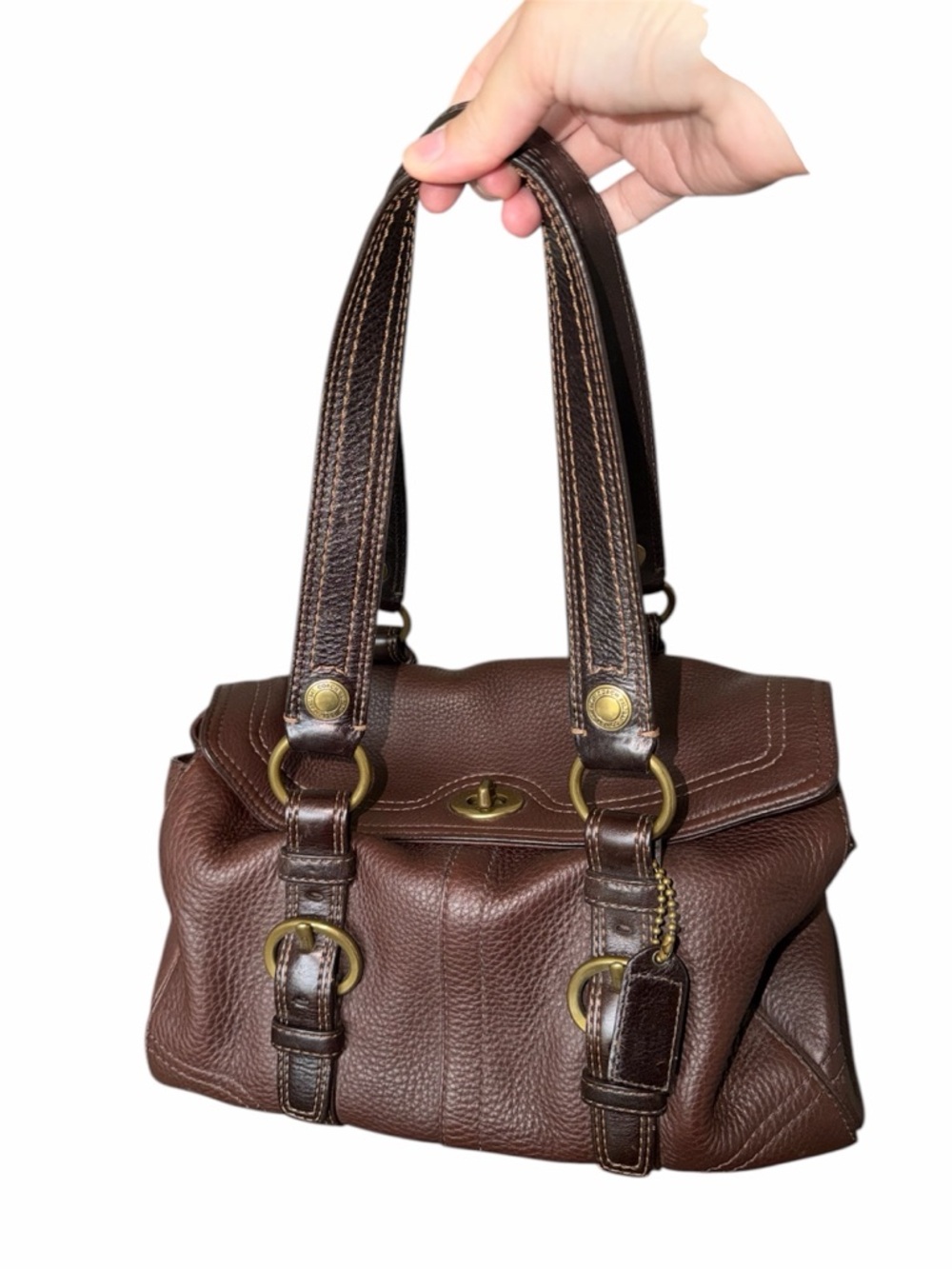 Vintage 90s Coach Chelsea Turnlock Satchel Brown Leather Bag Purse N°F0793-10953